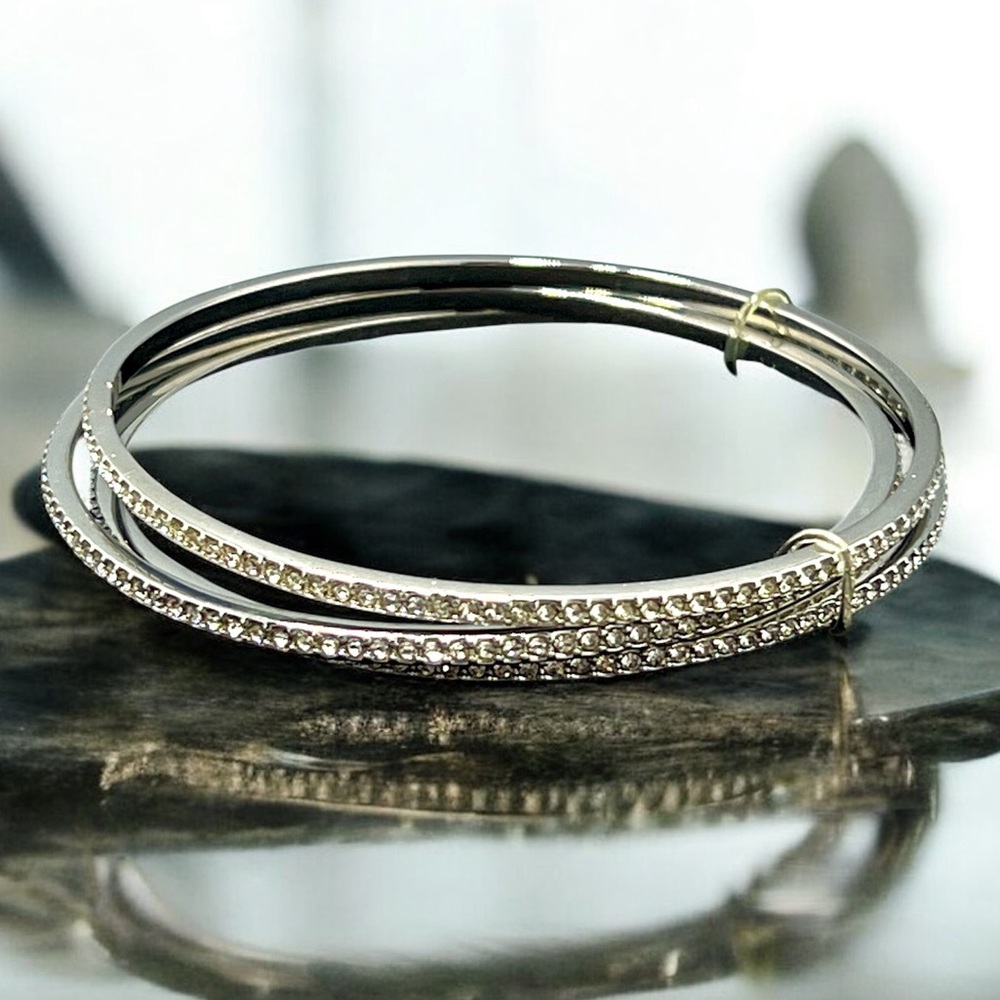 Givenchy Elegant Silver Crystal 3 Bangle Bracelet… - image 1